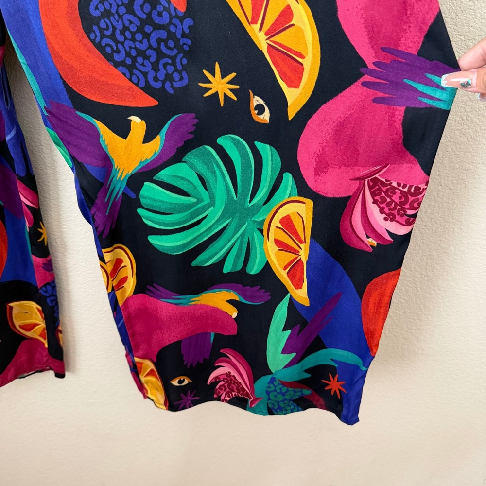 Farm Rio Pants Womens Large Mystic Jungle Wide Leg Tropical Fruit Print Colorful - Picture 6 of 13